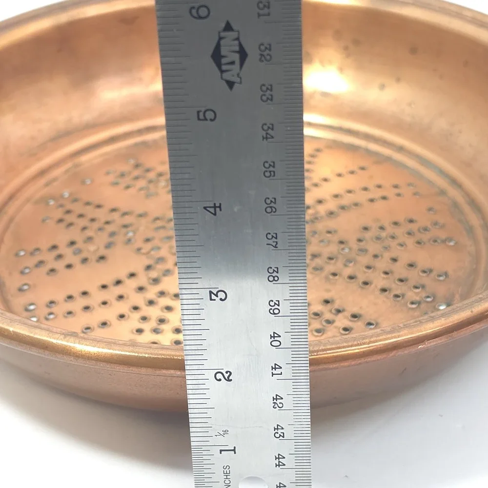 Heavy Rim Vtg Turkish Copper Colander Star Punched Sieve Hearth Chestnut Roaster